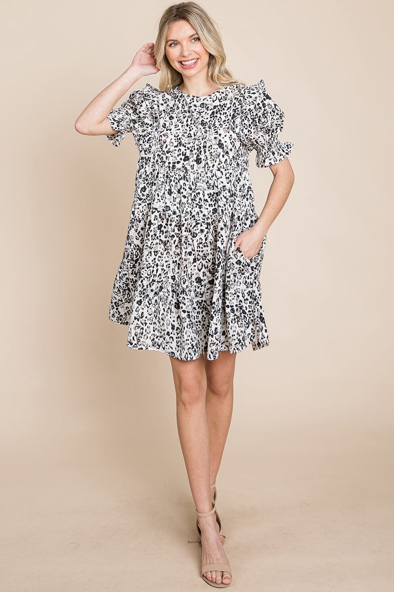 Printed Ruffle Short Sleeve Tiered Swing Dress | Apparel | Kitchen + Metal