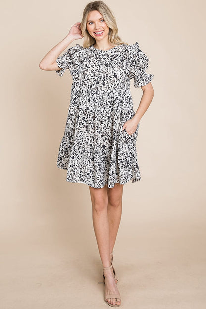 Printed Ruffle Short Sleeve Tiered Swing Dress | Apparel | Kitchen + Metal