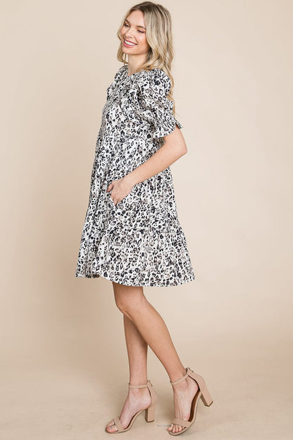 Printed Ruffle Short Sleeve Tiered Swing Dress | Apparel | Kitchen + Metal