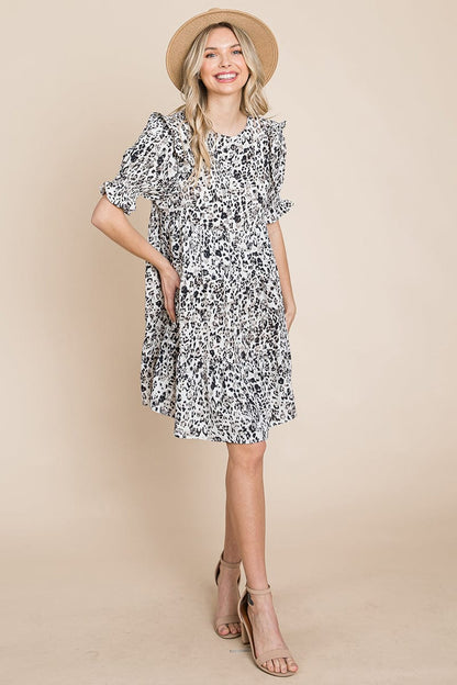 Printed Ruffle Short Sleeve Tiered Swing Dress | Apparel | Kitchen + Metal