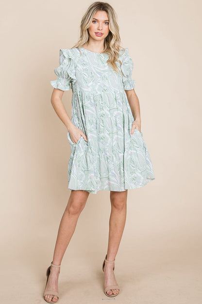 Printed Ruffle Short Sleeve Tiered Swing Dress | Apparel | Kitchen + Metal