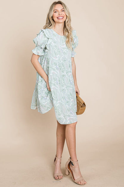 Printed Ruffle Short Sleeve Tiered Swing Dress | Apparel | Kitchen + Metal