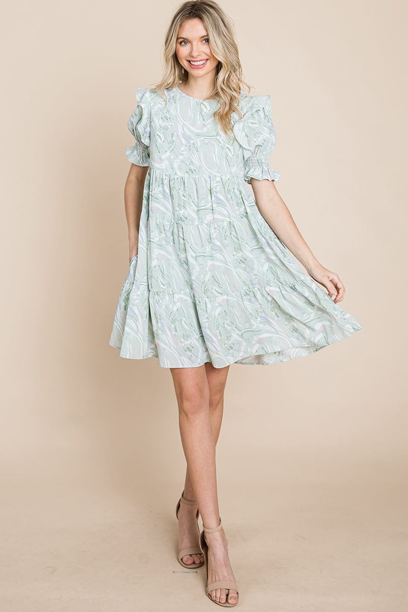 Printed Ruffle Short Sleeve Tiered Swing Dress | Apparel | Kitchen + Metal