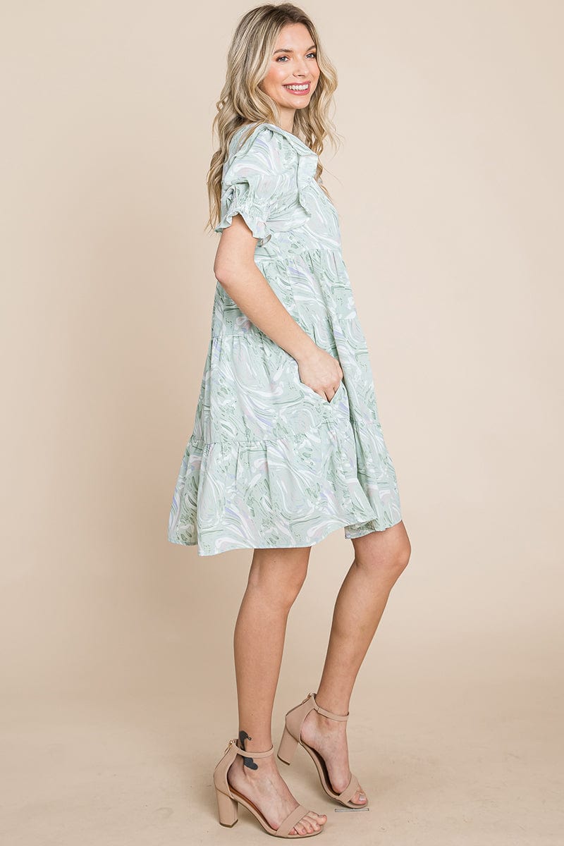Printed Ruffle Short Sleeve Tiered Swing Dress | Apparel | Kitchen + Metal