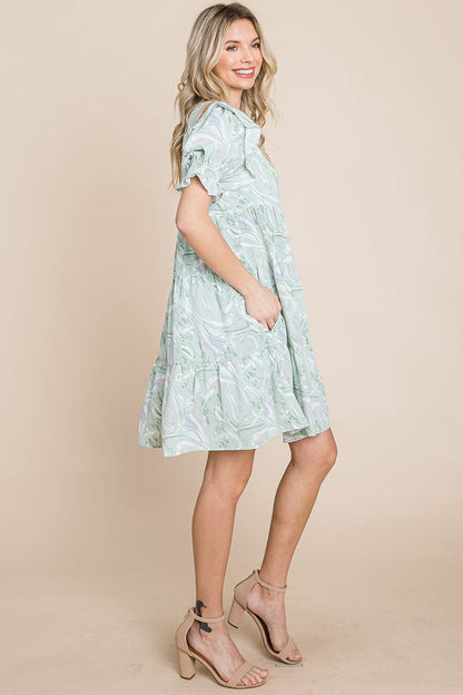 Printed Ruffle Short Sleeve Tiered Swing Dress | Apparel | Kitchen + Metal