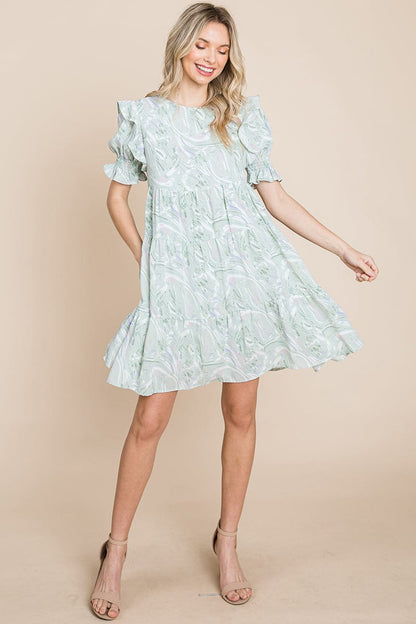 Printed Ruffle Short Sleeve Tiered Swing Dress | Apparel | Kitchen + Metal
