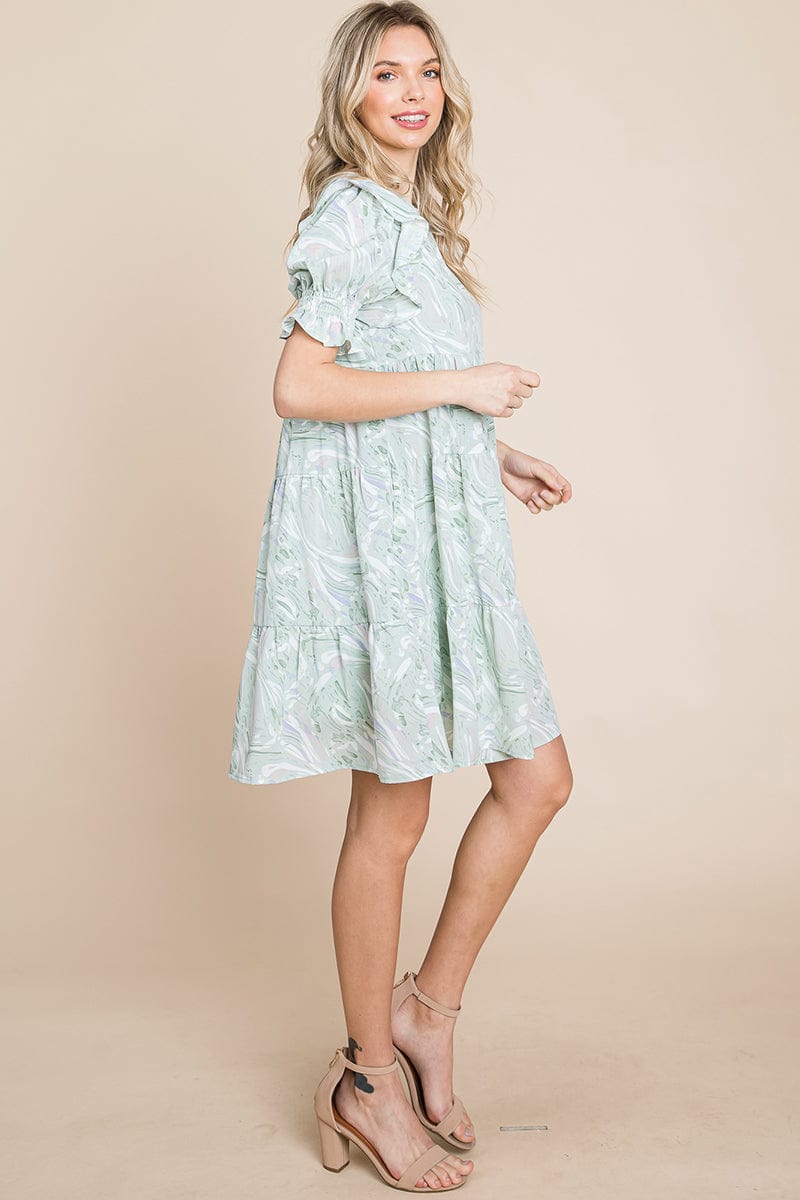 Printed Ruffle Short Sleeve Tiered Swing Dress | Apparel | Kitchen + Metal