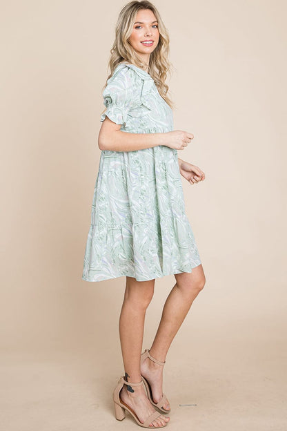 Printed Ruffle Short Sleeve Tiered Swing Dress | Apparel | Kitchen + Metal