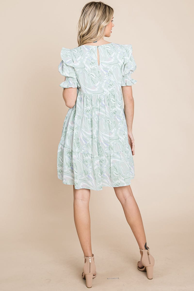 Printed Ruffle Short Sleeve Tiered Swing Dress | Apparel | Kitchen + Metal