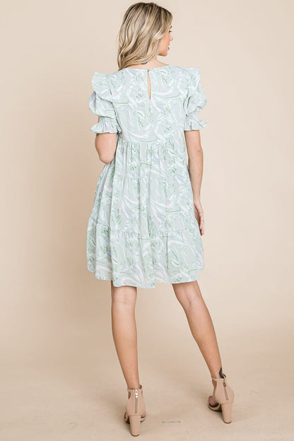 Printed Ruffle Short Sleeve Tiered Swing Dress | Apparel | Kitchen + Metal