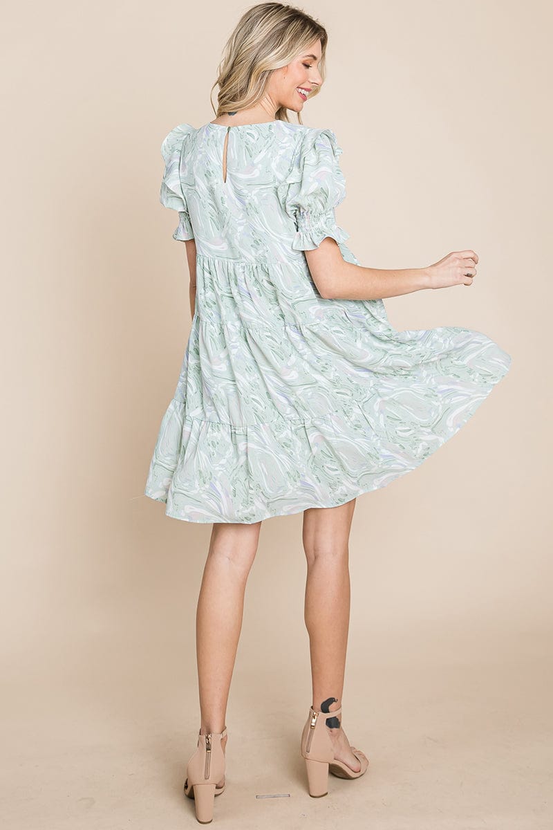Printed Ruffle Short Sleeve Tiered Swing Dress | Apparel | Kitchen + Metal