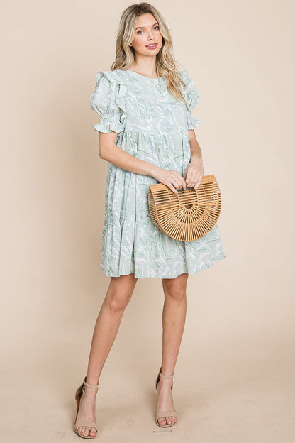 Printed Ruffle Short Sleeve Tiered Swing Dress | Apparel | Kitchen + Metal