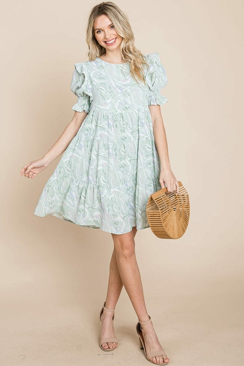 Printed Ruffle Short Sleeve Tiered Swing Dress | Apparel | Kitchen + Metal