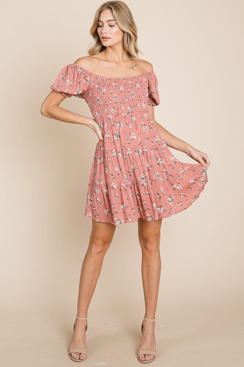 Puff Sleeve Smocked Off the Shoulder Tiered Dress | Apparel | Kitchen + Metal