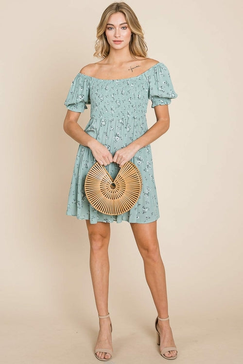 Puff Sleeve Smocked Off the Shoulder Tiered Dress | Apparel | Kitchen + Metal