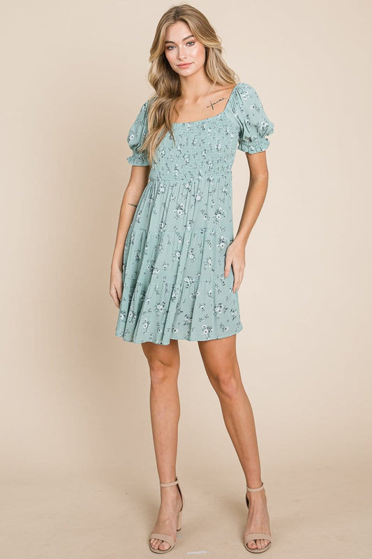 Puff Sleeve Smocked Off the Shoulder Tiered Dress | Apparel | Kitchen + Metal