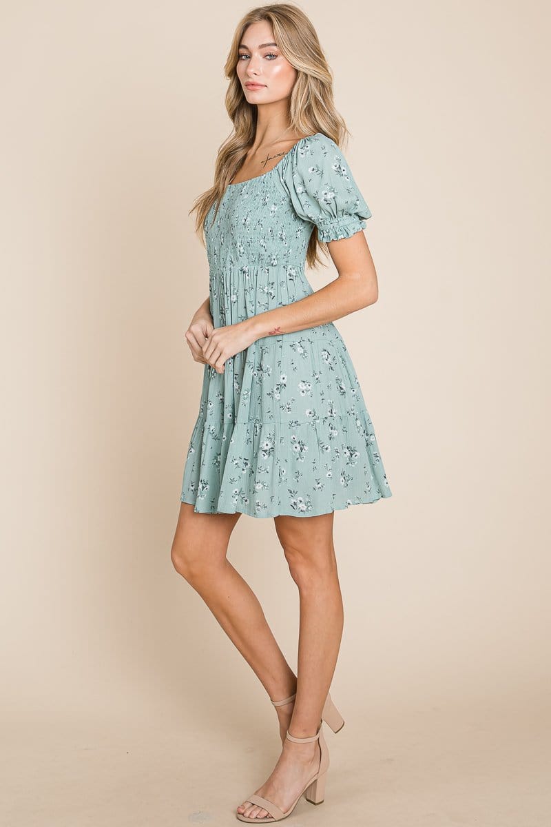 Puff Sleeve Smocked Off the Shoulder Tiered Dress | Apparel | Kitchen + Metal