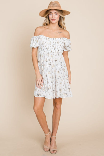 Puff Sleeve Smocked Off the Shoulder Tiered Dress | Apparel | Kitchen + Metal