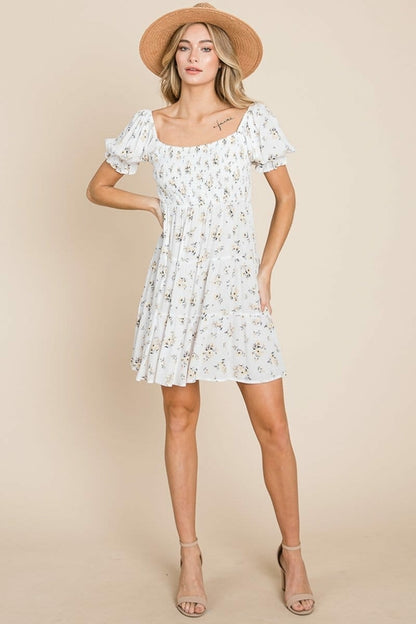Puff Sleeve Smocked Off the Shoulder Tiered Dress | Apparel | Kitchen + Metal