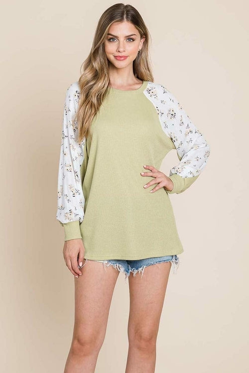 Color Block Raglan Floral Printed Sweater Tops | Apparel | Kitchen + Metal