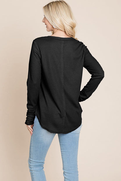 Casual Comfy Knit Waffle Pullover Raw Edge Tops | Apparel | Kitchen + Metal