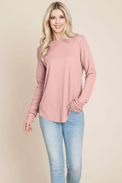 Casual Comfy Knit Waffle Pullover Raw Edge Tops | Apparel | Kitchen + Metal