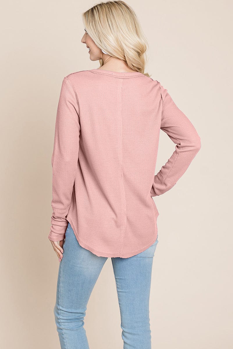Casual Comfy Knit Waffle Pullover Raw Edge Tops | Apparel | Kitchen + Metal