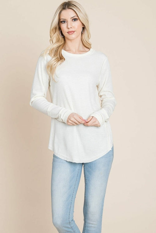 Casual Comfy Knit Waffle Pullover Raw Edge Tops | Apparel | Kitchen + Metal