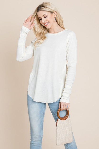 Casual Comfy Knit Waffle Pullover Raw Edge Tops | Apparel | Kitchen + Metal