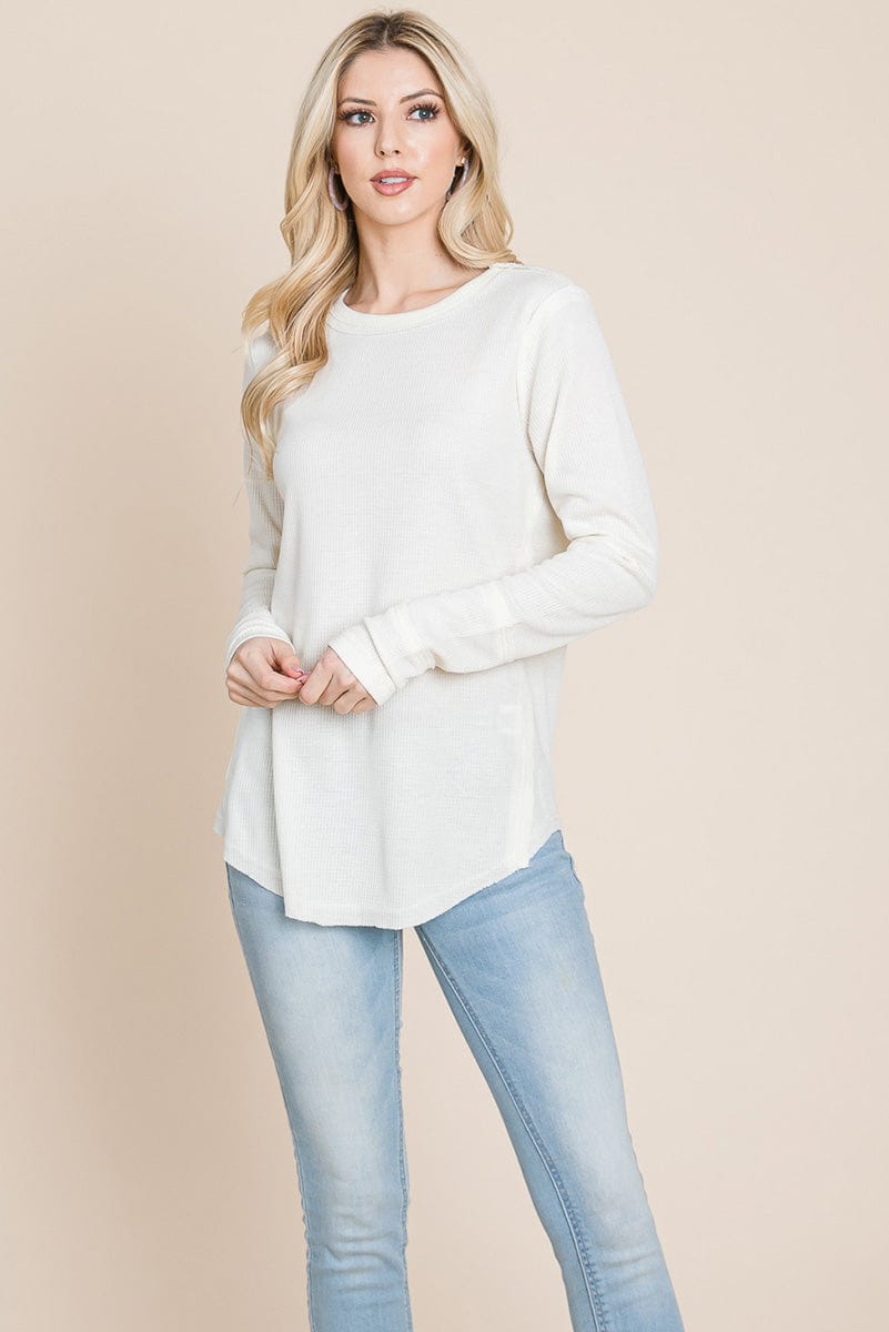 Casual Comfy Knit Waffle Pullover Raw Edge Tops | Apparel | Kitchen + Metal