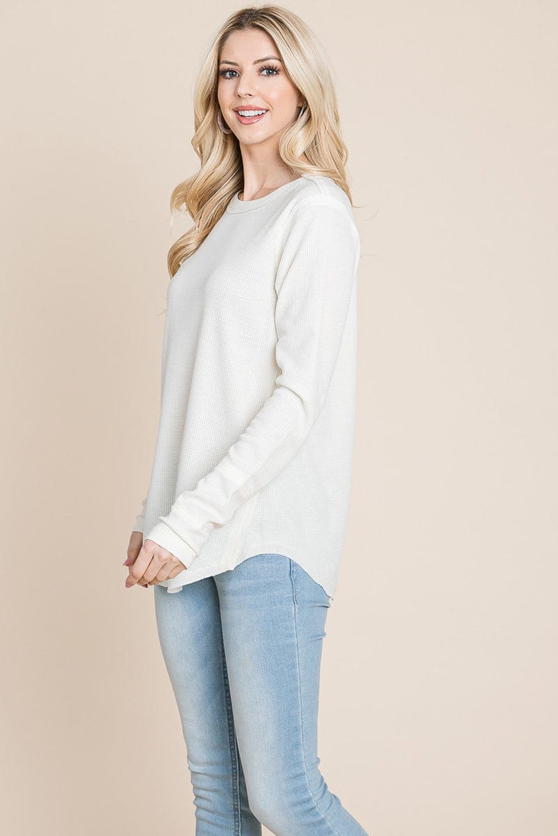 Casual Comfy Knit Waffle Pullover Raw Edge Tops | Apparel | Kitchen + Metal
