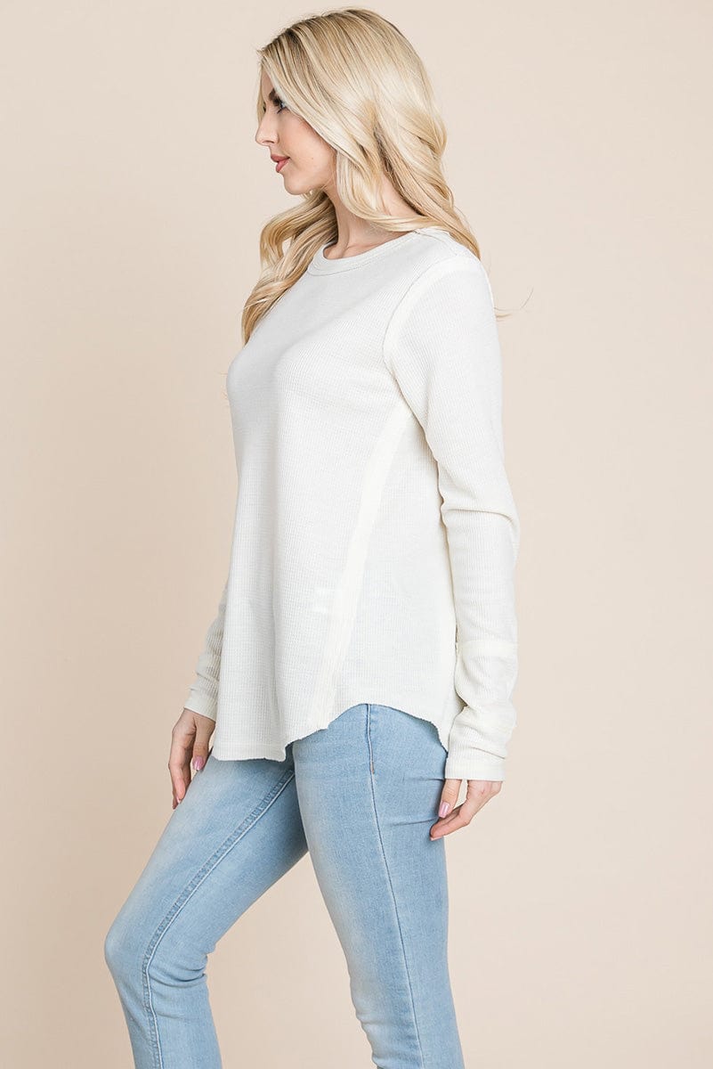 Casual Comfy Knit Waffle Pullover Raw Edge Tops | Apparel | Kitchen + Metal