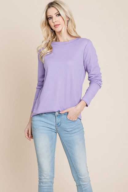 Casual Comfy Knit Waffle Pullover Raw Edge Tops | Apparel | Kitchen + Metal