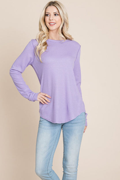 Casual Comfy Knit Waffle Pullover Raw Edge Tops | Apparel | Kitchen + Metal