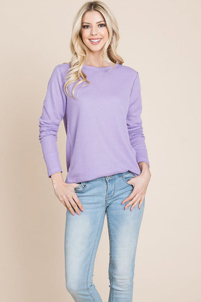 Casual Comfy Knit Waffle Pullover Raw Edge Tops | Apparel | Kitchen + Metal