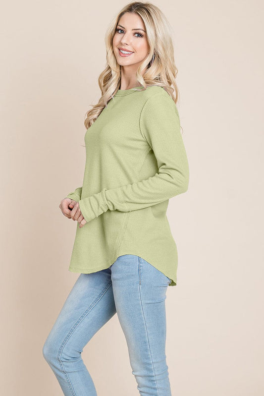 Casual Comfy Knit Waffle Pullover Raw Edge Tops | Apparel | Kitchen + Metal