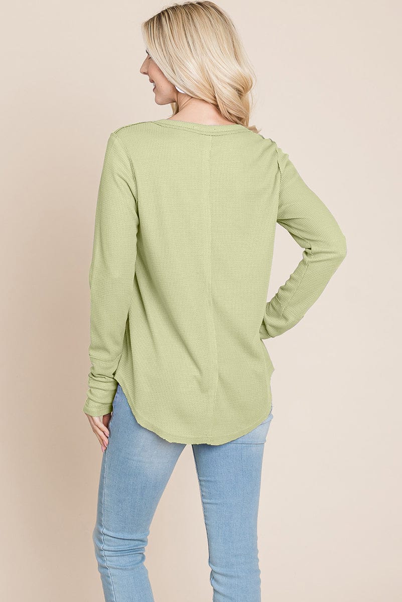 Casual Comfy Knit Waffle Pullover Raw Edge Tops | Apparel | Kitchen + Metal
