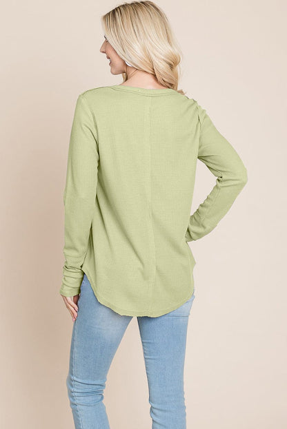 Casual Comfy Knit Waffle Pullover Raw Edge Tops | Apparel | Kitchen + Metal