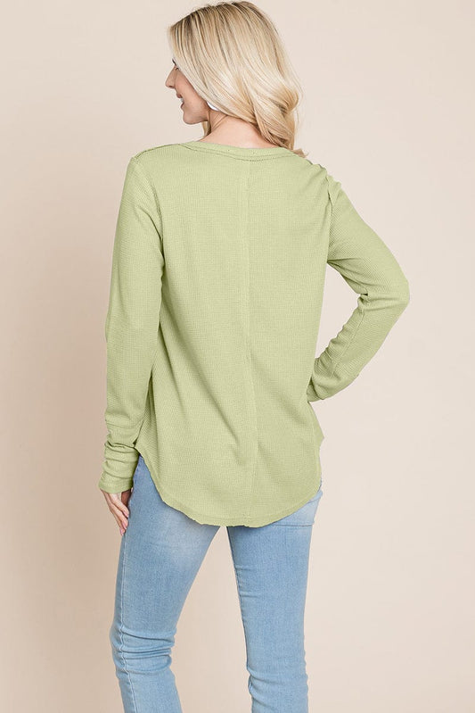 Casual Comfy Knit Waffle Pullover Raw Edge Tops | Apparel | Kitchen + Metal