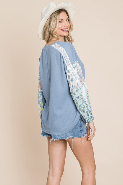 Contrasting Blossom Sleeve Waffle Knit Tops | Apparel | Kitchen + Metal