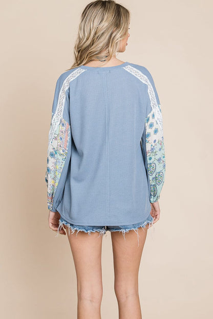 Contrasting Blossom Sleeve Waffle Knit Tops | Apparel | Kitchen + Metal