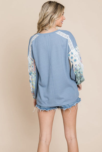 Contrasting Blossom Sleeve Waffle Knit Tops | Apparel | Kitchen + Metal