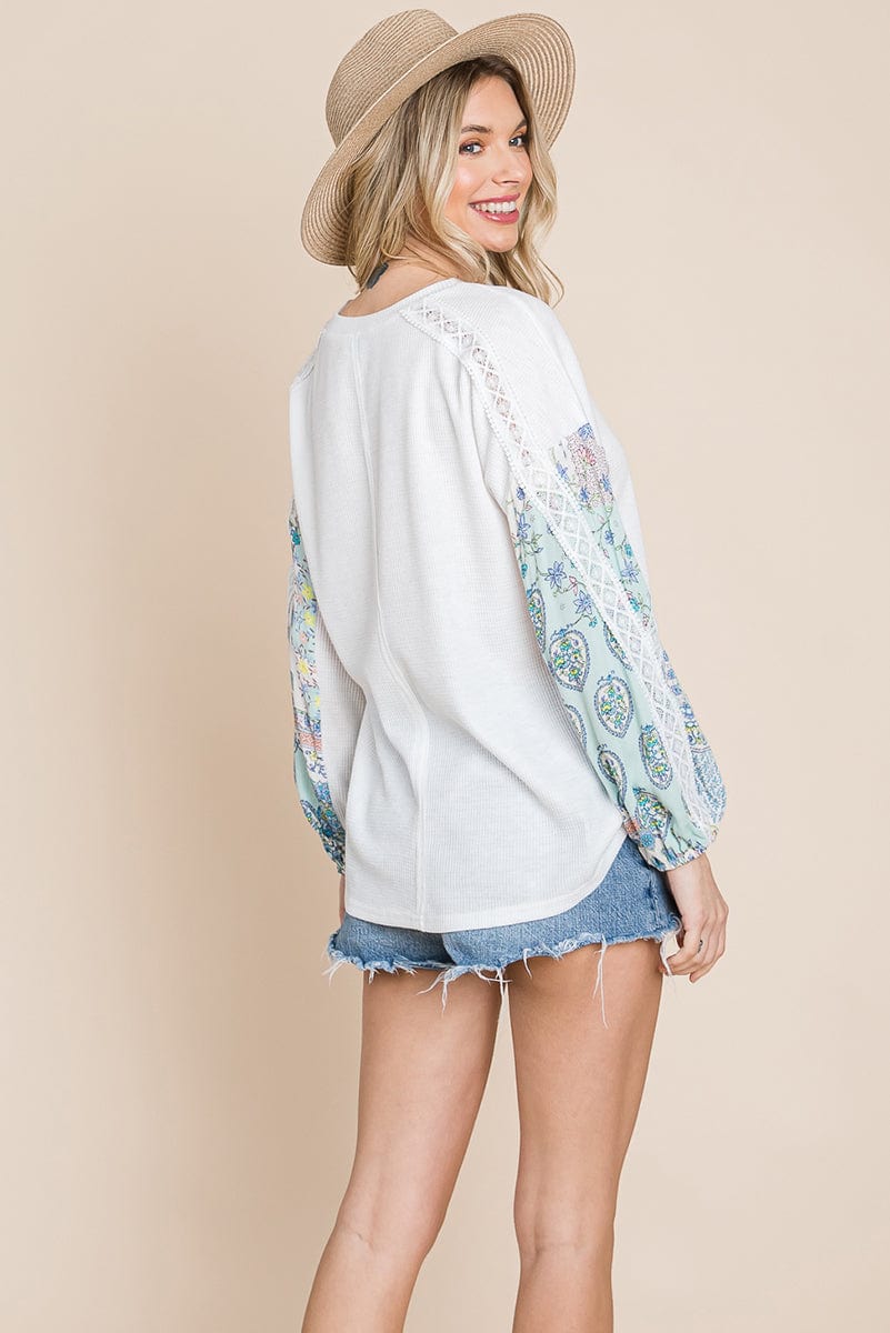 Contrasting Blossom Sleeve Waffle Knit Tops | Apparel | Kitchen + Metal