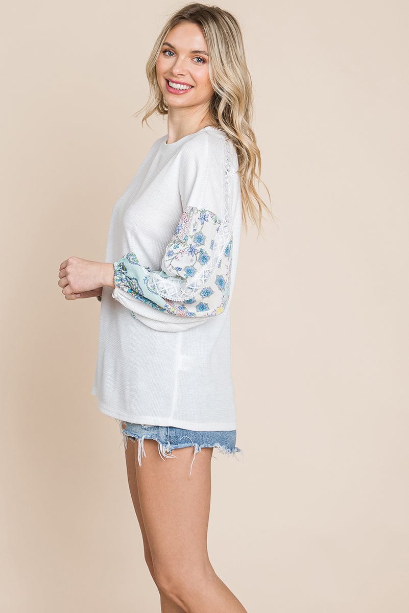 Contrasting Blossom Sleeve Waffle Knit Tops | Apparel | Kitchen + Metal