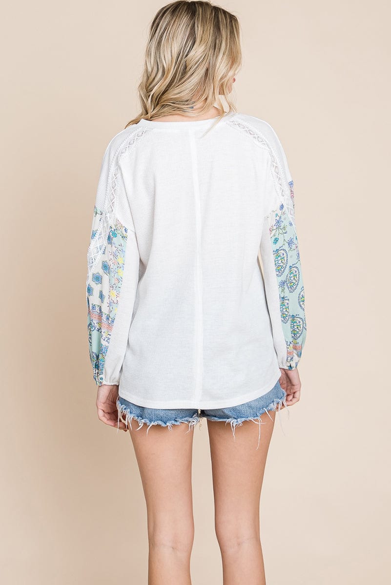 Contrasting Blossom Sleeve Waffle Knit Tops | Apparel | Kitchen + Metal