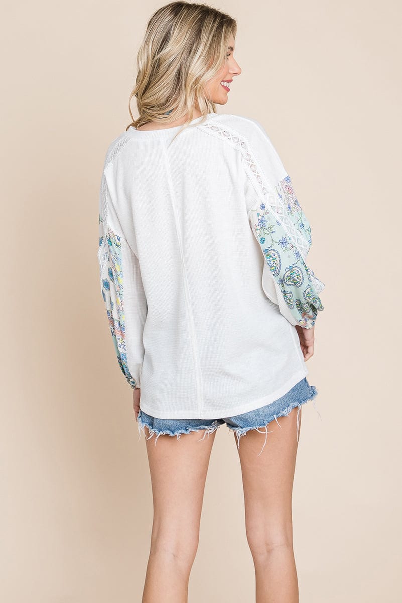 Contrasting Blossom Sleeve Waffle Knit Tops | Apparel | Kitchen + Metal