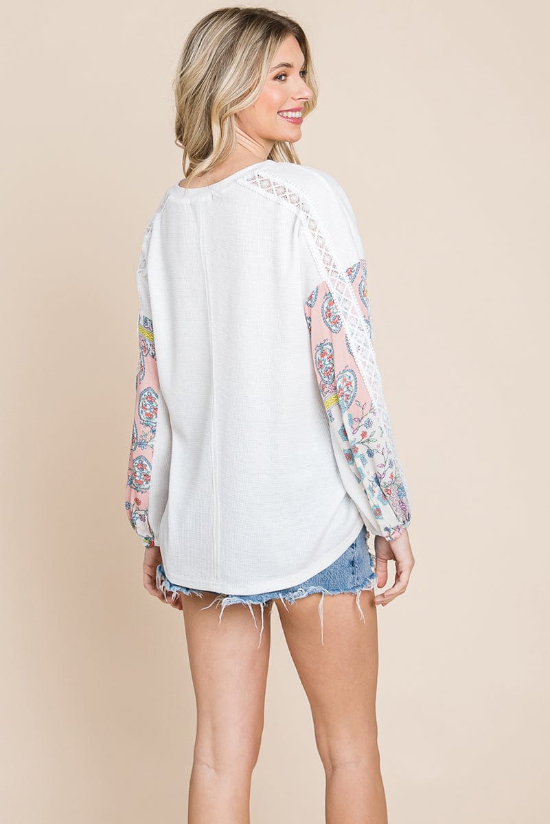 Contrasting Blossom Sleeve Waffle Knit Tops | Apparel | Kitchen + Metal