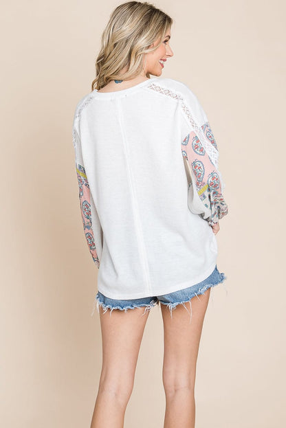 Contrasting Blossom Sleeve Waffle Knit Tops | Apparel | Kitchen + Metal