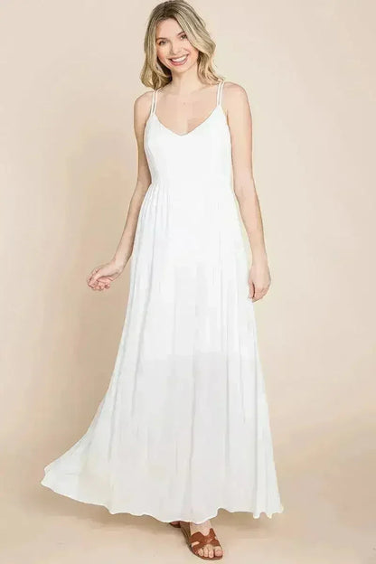 Beach Maxi Bridesmaid Dress with Criss Cross Back