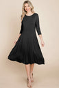 Pleated 3/4 Sleeve A line Flare Midi Jersey Dress | Apparel | Kitchen + Metal